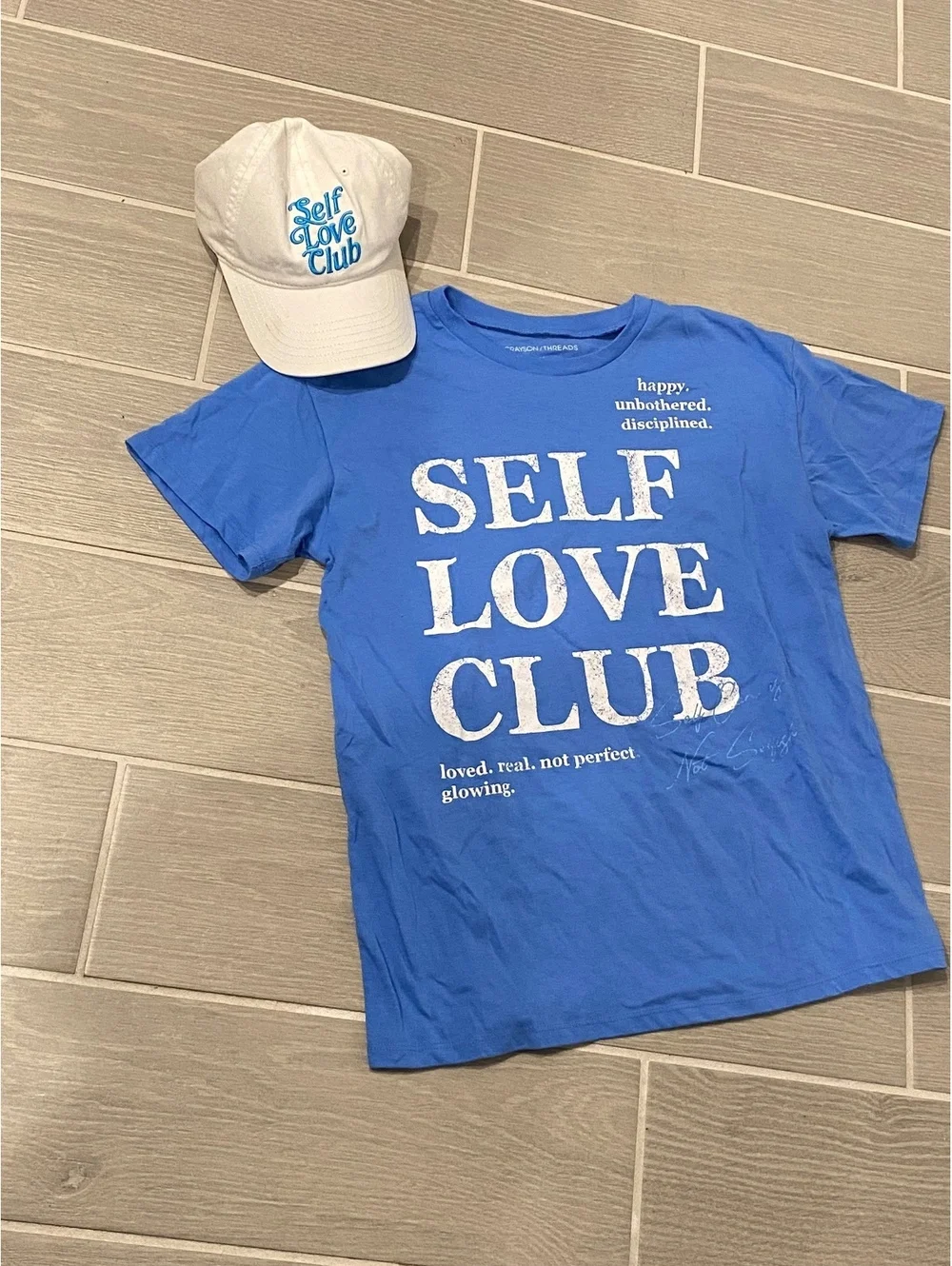 Self Love Club Blue T-Shirt and White Cap Set